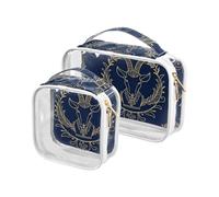 sanluoli Confezione da 2 borse da toilette da uomo con segno zodiacale dorato trasparente Ariete blu navy approvato TSA borsa multifunzionale per il trucco da viaggio Aeroporto Airline Compliant