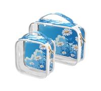 sanluoli Confezione da 2 borse da toilette da uomo trasparenti Blue Daisy Hello Sunshine Bloom Spring approvate TSA impermeabile borsa per pennelli da trucco essenziale da viaggio, Blue Daisy Hello