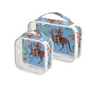 sanluoli Confezione da 2 borse da toilette da viaggio trasparenti con disegno blu cavaliere drago approvato TSA impermeabile grande borsa cosmetica conforme alle compagnie aeroportuali, Pittura d'arte