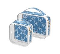 sanluoli Confezione da 2 borse da toilette trasparenti bianche blu da donna approvate TSA multifunzionale borsa per il trucco da viaggio essenziale da viaggio, linee bianche blu, linee bianche blu