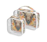 sanluoli Confezione da 2 borse da toilette trasparenti con fiori di bisonte americano, approvate TSA, piccola borsa per il trucco portatile essenziale da viaggio, motivo floreale con bisonte americano