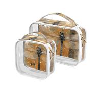 sanluoli Confezione da 2 borse da toilette trasparenti con libellula marrone da viaggio approvata TSA piccola borsa per il trucco impermeabile piccola borsa da viaggio essenziale, dolce Libellula