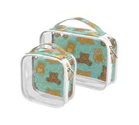 sanluoli Confezione da 2 borse da toilette trasparenti con orso verde per pittura artistica set TSA approvato borsa portatile per il trucco piccolo essenziale da viaggio, pittura artistica orso verde