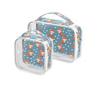 sanluoli Confezione da 2 borse da toilette trasparenti con volpi blu a pois da viaggio approvate TSA borsa da trucco portatile da viaggio Kit da barba da uomo, volpi carine pois blu, volpi carine pois