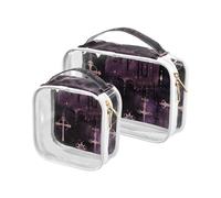sanluoli Confezione da 2 borse da toilette trasparenti gotiche Darkness Moon Cross viola da appendere approvate TSA impermeabile grande borsa cosmetica essenziale da barba, oscurità gotica luna croce