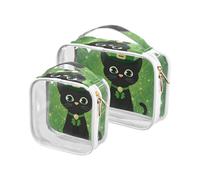 sanluoli Confezione da 2 borse da toilette trasparenti St Black Green Clover da donna approvate TSA impermeabile borsa da viaggio essenziale da viaggio, St trifoglio nero verde