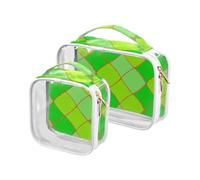 sanluoli Confezione da 2 borse da viaggio trasparenti alla moda verde limone a scacchi rombo da uomo borsa da viaggio approvata TSA portatile da viaggio borse per il trucco da viaggio Airport Airline