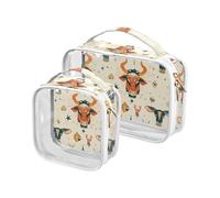 sanluoli Confezione da 2 borse da viaggio trasparenti con motivo a mucca Boho Semplice pastello borsa da toilette da viaggio approvata TSA impermeabile borse per il trucco da viaggio Airport Airline