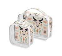 sanluoli Confezione da 2 borse trasparenti da appendere in stile bohémien, con motivo a mucca, semplici e pastello, approvate TSA, impermeabili, da viaggio, boho mucca modello semplice pastello