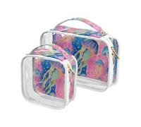 sanluoli Confezione da 2 borse trasparenti da viaggio con meduse misteriose colorate retrò da viaggio approvate TSA multifunzionale borsa organizer per il trucco Kit da barba da uomo, mistero di