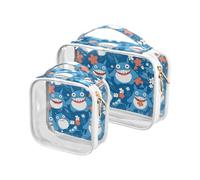 sanluoli Confezione da 2 borse trasparenti da viaggio con mostro blu da appendere, approvate TSA, borsa per il trucco trasparente piccola essenziale da viaggio, carino mostro blu, carino mostro blu