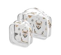 sanluoli Confezione da 2 borse trasparenti in stile Boho Simple Style West Highlander Cow trasparente da toilette TSA approvato impermeabile viaggio borsa da viaggio essenziale, boho stile semplice