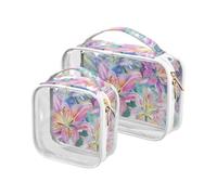 sanluoli Confezione da 2 pezzi trasparenti Boho Flower Floral Retro Bright Mystery kit da toilette da viaggio approvato TSA impermeabile borsa per il trucco da viaggio Aeroporto Compagnia aerea