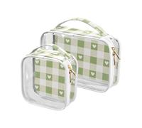 sanluoli Confezione da 2 pezzi trasparenti grigio-verde Love Check chiaro da viaggio TSA approvato trasparente grande borsa cosmetica essenziale da barba, grigio-verde love check, Controllo dell'amore