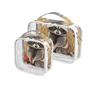 sanluoli Confezione da 2 pezzi trasparenti Sweet Raccoon Terracotta da appendere articoli da toeletta da viaggio TSA approvato portatile cosmetico borsa da viaggio essenziale da barba, dolce procione