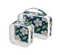 sanluoli Confezione da 2 sacchetti da toilette da viaggio con fiori finti bianchi trasparenti approvati TSA multifunzionale da viaggio cosmetici essenziali per la rasatura, fiori finti con paillettes