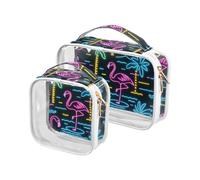 sanluoli Confezione da 2 sacchetti da toilette da viaggio trasparenti con fenicottero neon neon da viaggio TSA approvato impermeabile borsa cosmetica da viaggio essenziale da barba, fenicottero neon