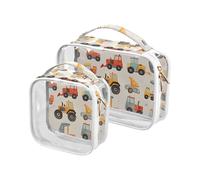 sanluoli Confezione da 2 sacchetti da toilette grigi per auto e camion vintage trasparenti per TSA approvato borse per trucco da viaggio multifunzionali essenziali per la rasatura, vintage cartone