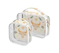 sanluoli Confezione da 2 sacchetti da toilette trasparenti con motivo a mucca Boho Semplice pastello per borse riutilizzabili approvate TSA per le donne essenziali da barba, modello boho mucca
