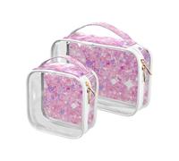 sanluoli Confezione da 2 sacchetti da toilette trasparenti con stelle glitterate per bambini, color pesca, da uomo, approvati TSA, riutilizzabili, kit da barba da donna, Stelle scintillanti baby peach