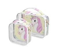 sanluoli Confezione da 2 sacchetti da toilette trasparenti con unicorni magici color pesca, approvati dalla TSA, riutilizzabili, da viaggio, conformi alle compagnie aeroportuali, unicorni magici color