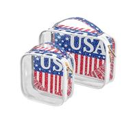 sanluoli Confezione da 2 sacchetti da toilette trasparenti da appendere con cuore per il giorno dell'indipendenza americana TSA approvato borsa cosmetica trasparente portatile Kit da barba da uomo