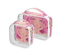 sanluoli Confezione da 2 sacchetti da toilette trasparenti glitterati Baby Peach Anime Girl per le donne TSA approvato borsa da viaggio cosmetica trasparente Kit da barba da uomo, Ragazza anime pesca