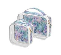 sanluoli Confezione da 2 sacchetti da toilette trasparenti in stile bohémien, con fiori misteri, viola, approvati TSA, riutilizzabili, da viaggio, accessori essenziali per la rasatura, stile boho