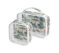 sanluoli Confezione da 2 sacchetti da toilette trasparenti per l'architettura cinese trasparente verde approvato TSA impermeabile da viaggio borse per il trucco aeroporto Airline Compliant, estetica