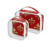 sanluoli Confezione da 2 sacchetti da toilette trasparenti Red Royal Pattern Valentino_3 per le donne TSA approvato borsa cosmetica da viaggio impermeabile Kit da barba da uomo