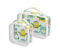 sanluoli Confezione da 2 sacchetti da viaggio trasparenti Cute Little Monsters Green Yellow borsa da toilette da viaggio approvata TSA borsa per il trucco trasparente impermeabile kit da barba da uomo