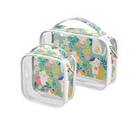 sanluoli Confezione da 2 sacchetti da viaggio trasparenti Fresh Spring Colorful Cats da toeletta TSA approvato impermeabile trasparente borsa cosmetica da viaggio essenziale, fresco primavera gatti