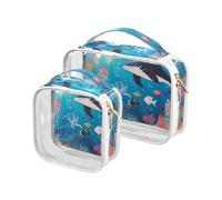 sanluoli Confezione da 2 sacchetti trasparenti Alcuni delfini marini blu borsa da toilette da viaggio TSA approvato borsa per pennelli da trucco impermeabile Kit da barba da uomo, Alcuni delfini