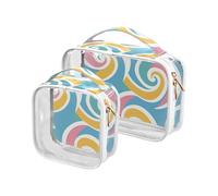 sanluoli Confezione da 2 sacchetti trasparenti astratti colorati a forma di spirale Bold Lines grande borsa da toilette TSA approvato impermeabile borsa cosmetica trasparente aeroporto conforme alle