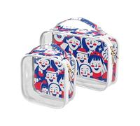 sanluoli Confezione da 2 sacchetti trasparenti con motivo di persone Happy Face rosso e blu borsa da toilette da appendere borse da viaggio portatili approvate TSA Kit da barba da uomo, modello di