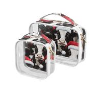 sanluoli Confezione da 2 sacchetti trasparenti con scritta "Merry Christmas" e mucca divertente da viaggio, approvata TSA, impermeabile, piccola borsa da viaggio essenziale, Buon Natale mucca