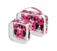 sanluoli Confezione da 2 sacchetti trasparenti con simpatico cane a forma di cuore per San Valentino da appendere da viaggio TSA approvato riutilizzabile borsa da viaggio per il trucco da barba