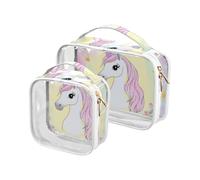 sanluoli Confezione da 2 sacchetti trasparenti con unicorni sognanti magici da appendere TSA approvato impermeabile da viaggio borsa per il trucco essenziale da barba, unicorni sognanti magici
