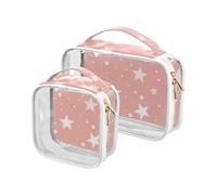 sanluoli Confezione da 2 sacchetti trasparenti da appendere con stelle bianche su sfondo rosa, approvato TSA, borsa trasparente da viaggio per cosmetici da barba essenziali, Stelle Bianche Su Sfondo