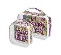 sanluoli Confezione da 2 sacchetti trasparenti da appendere per articoli da toeletta Mardi Gras Carnevale viola verde borsa da viaggio per trucco impermeabile approvato TSA borsa da viaggio Airport