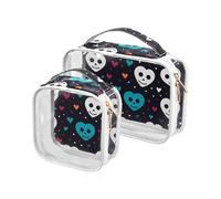 sanluoli Confezione da 2 sacchetti trasparenti da donna con teschio a forma di cuore divertente nero approvato TSA borse trasparenti per le donne essenziali per la rasatura, divertente cuore teschio