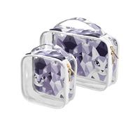 sanluoli Confezione da 2 sacchetti trasparenti da toilette con immagine di gatto lilla e grigio argento senza cuciture grandi borse riutilizzabili approvate TSA per le donne essenziali da viaggio