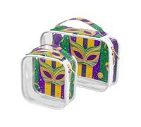 sanluoli Confezione da 2 sacchetti trasparenti per articoli da toeletta Mardi Gras Carnevale Viola Verde trasparente approvato TSA borse portatili per le donne essenziali da viaggio, Mardi Gras