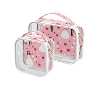 sanluoli Confezione da 2 sacchetti trasparenti per il trucco da viaggio con scritta "Happy Valentine's Day" e cartoni animati rosa da sposa da viaggio approvati TSA borsa per il trucco trasparente