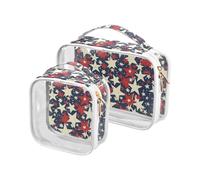 sanluoli Confezione da 2 sacchetti trasparenti per il trucco delle stelle del giorno dell'indipendenza americana per le donne TSA approvato borsa per il trucco trasparente portatile Kit da barba da