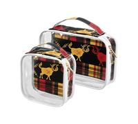 sanluoli Confezione da 2 sacchetti trasparenti per pennelli da trucco da appendere a quadri rossi gialli neri da viaggio approvati TSA, rosso giallo nero bufalo plaid