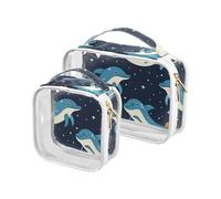 sanluoli Confezione da 2 sacchetti trasparenti per trucco e articoli da toeletta con delfino e stella blu, approvati dalla TSA, organizer portatile per aeroporto, conforme alle compagnie aeree e