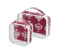 sanluoli Confezione da 2 sacchetti trasparenti rossi per San Valentino, stile boho, da appendere, da viaggio, approvati TSA, riutilizzabili, piccole borse per il trucco conformi alle compagnie