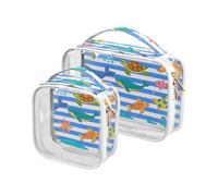 sanluoli Confezione da 2 trasparenti blu bianco a righe animali marini da uomo da viaggio TSA approvato borsa per il trucco trasparente da viaggio Kit da barba da uomo, animale marino a righe bianche
