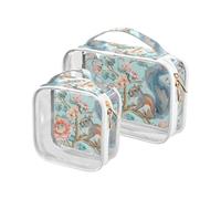 sanluoli Confezione da 2 trasparenti Boho Bright Blue Squirrel mens articoli da toeletta da viaggio TSA approvato borsa per il trucco impermeabile organizer Kit da barba da uomo, boho scoiattolo blu